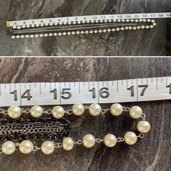 Vintage Inspired Long Pearl and Chain Necklace Elegant Layered Design 34" Length - Picture 6 of 10